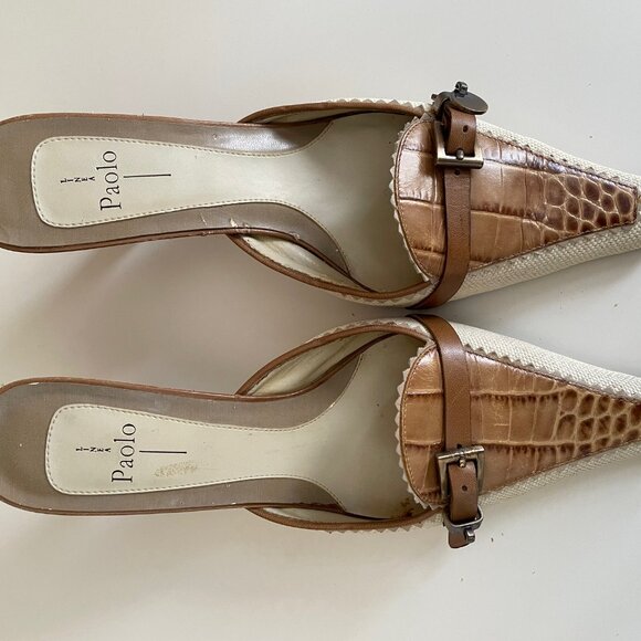 Paola Linea Mules Cream with Alligator Accent and Buckle Size 7 1/2M - Picture 10 of 11